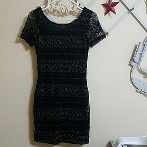 Gold Accented Lace Detail Dress